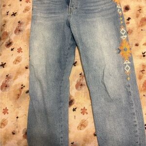 Lucky Embroidered High Rise Mom Jean
